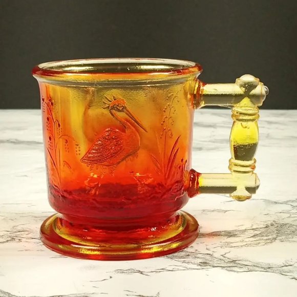 Degenhart Glass Peacock & Stork Cup Trinket Paperweight Vintage - Picture 3 of 10